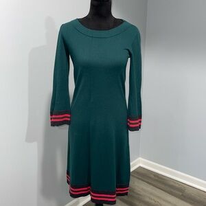 Boden size 8 women’s wool cotton dress a-line green with red and gray stripe